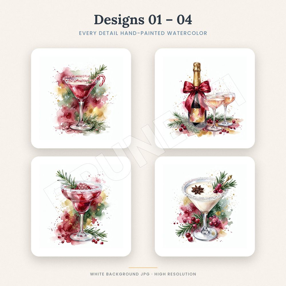 Christmas Cocktails Clipart Bundle — jpg bundles (white bg) clipart by Brunelvi — view 3