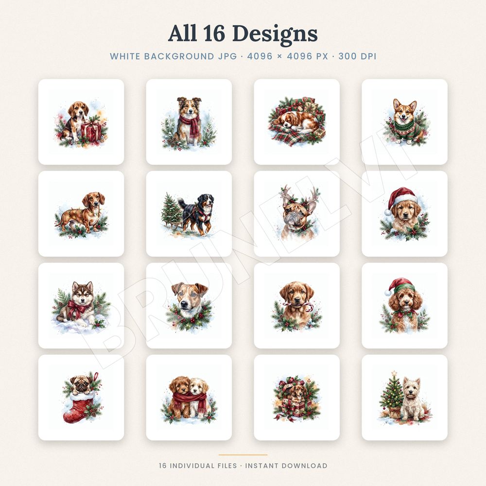 Christmas Dogs Clipart Bundle — jpg bundles (white bg) clipart by Brunelvi — view 2
