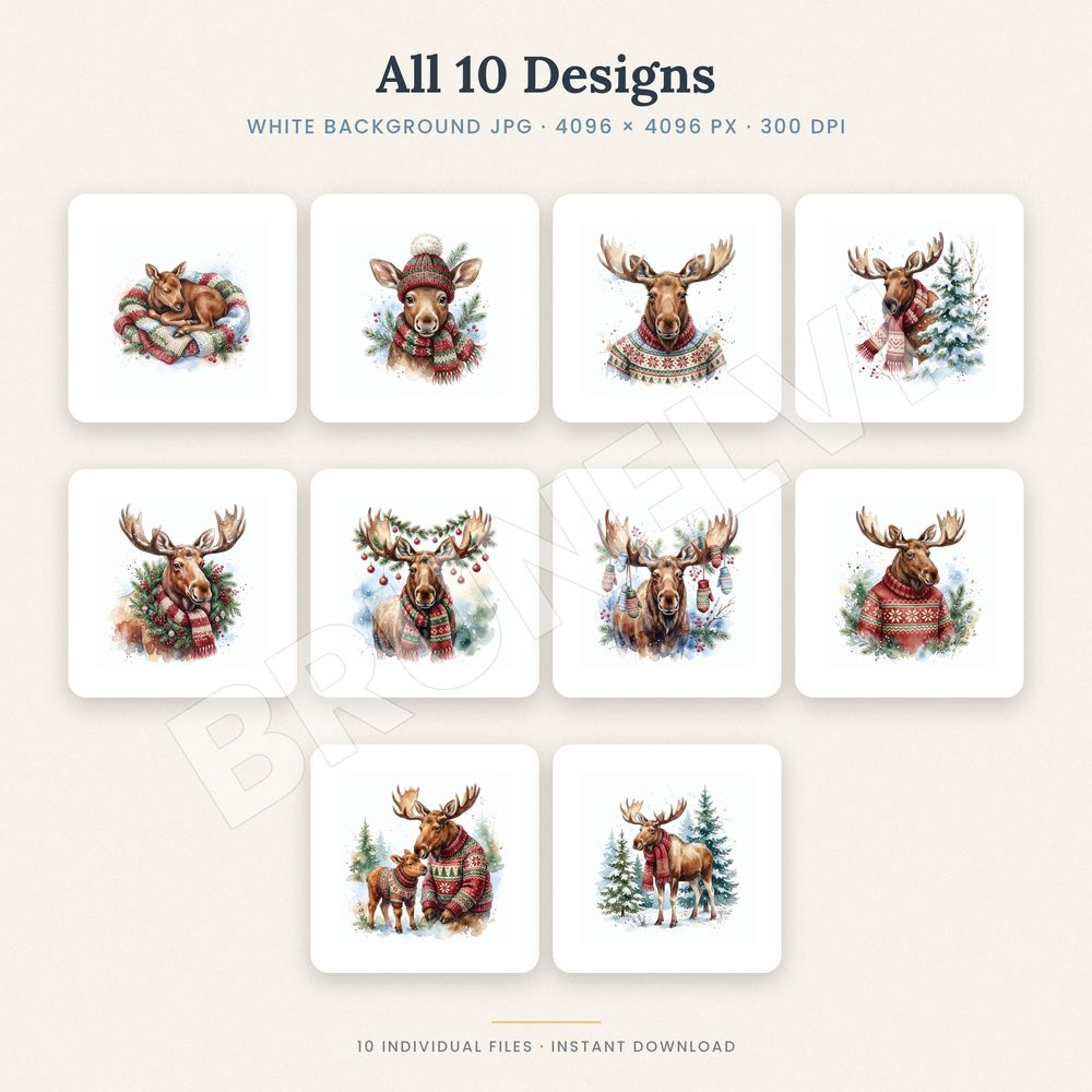 Christmas Moose Clipart Bundle — jpg bundles (white bg) clipart by Brunelvi — view 2