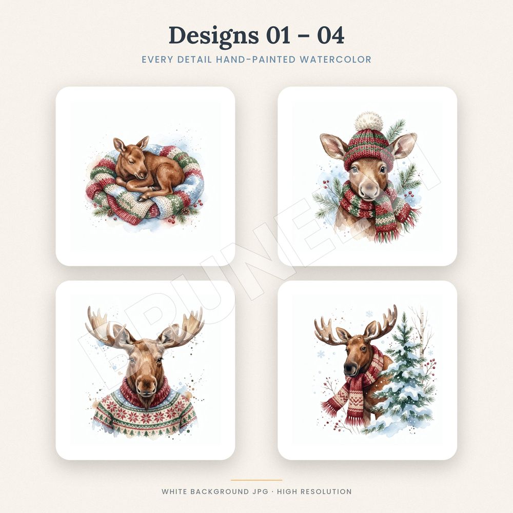 Christmas Moose Clipart Bundle — jpg bundles (white bg) clipart by Brunelvi — view 3