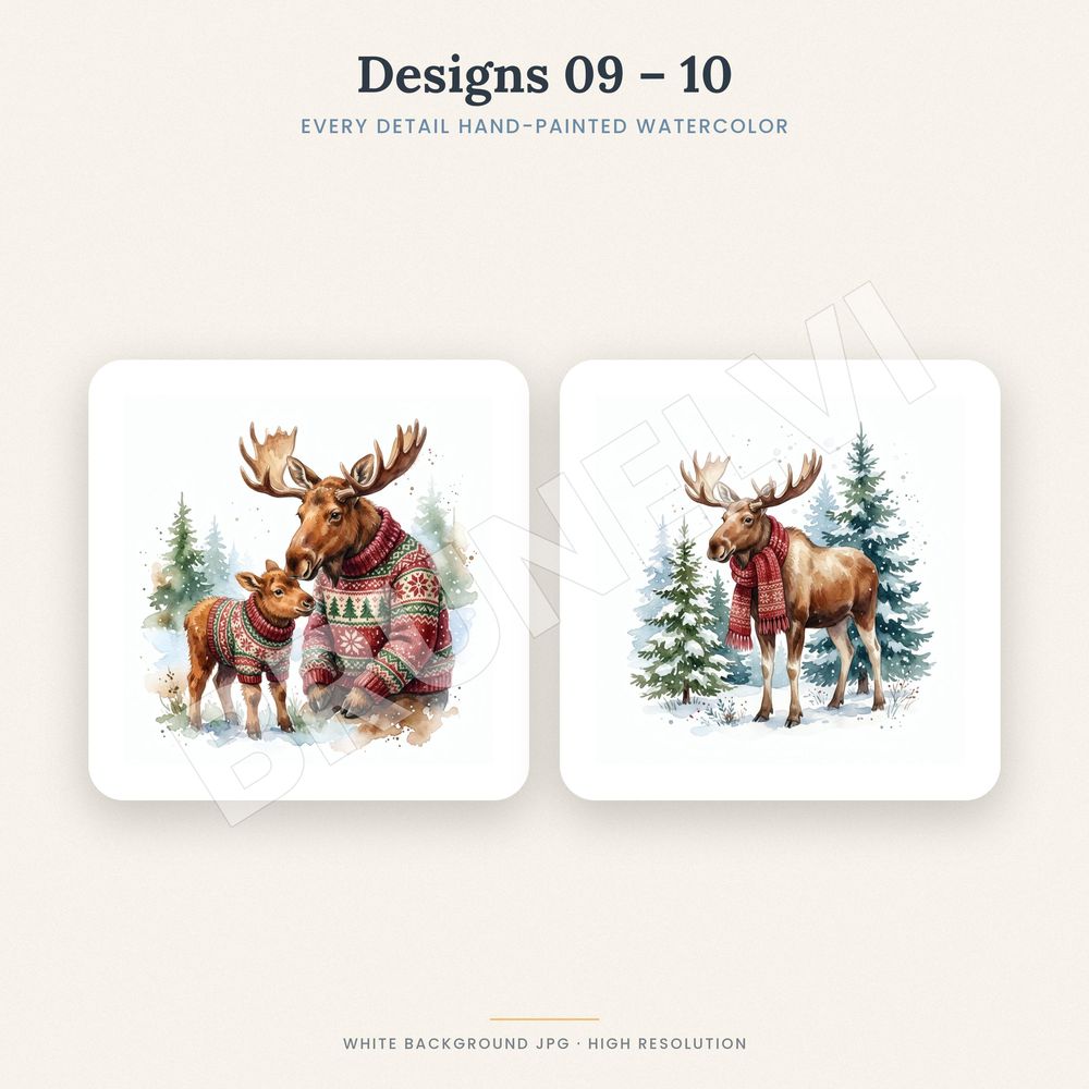 Christmas Moose Clipart Bundle — jpg bundles (white bg) clipart by Brunelvi — view 5