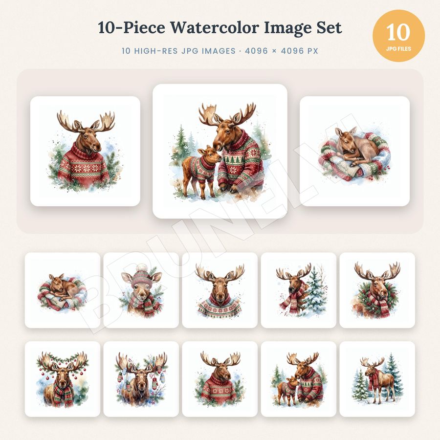 Christmas Moose Clipart Bundle — jpg bundles (white bg) clipart by Brunelvi