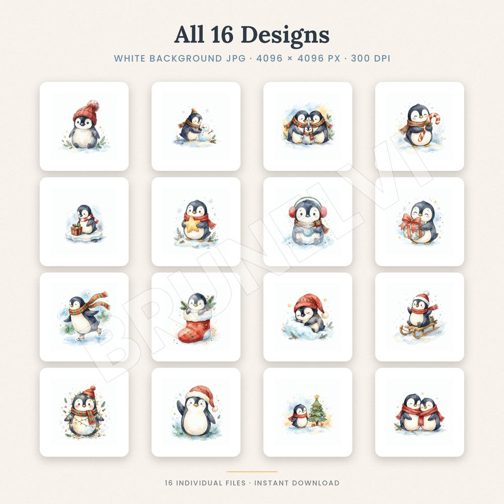 Christmas Penguin Clipart Bundle — jpg bundles (white bg) clipart by Brunelvi — view 2