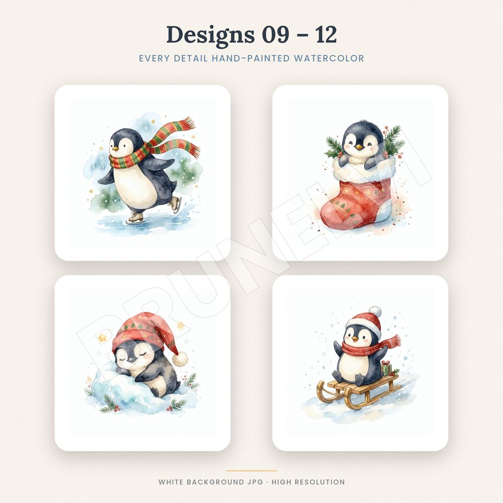 Christmas Penguin Clipart Bundle — jpg bundles (white bg) clipart by Brunelvi — view 5