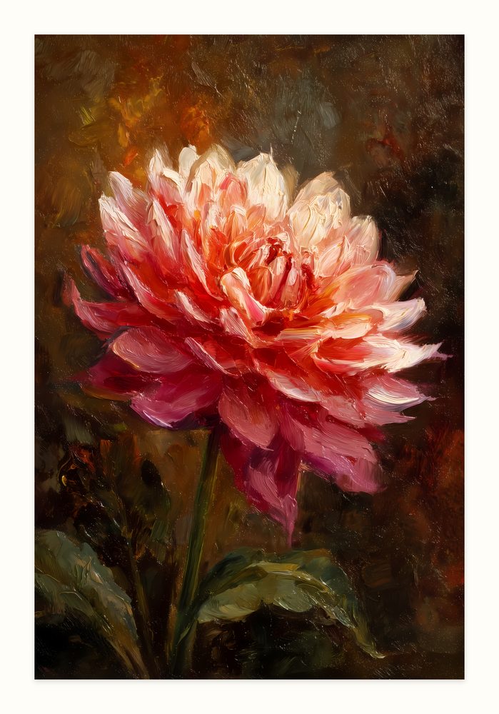 Coral Dahlia impasto oil painting wall art by Brunelvi