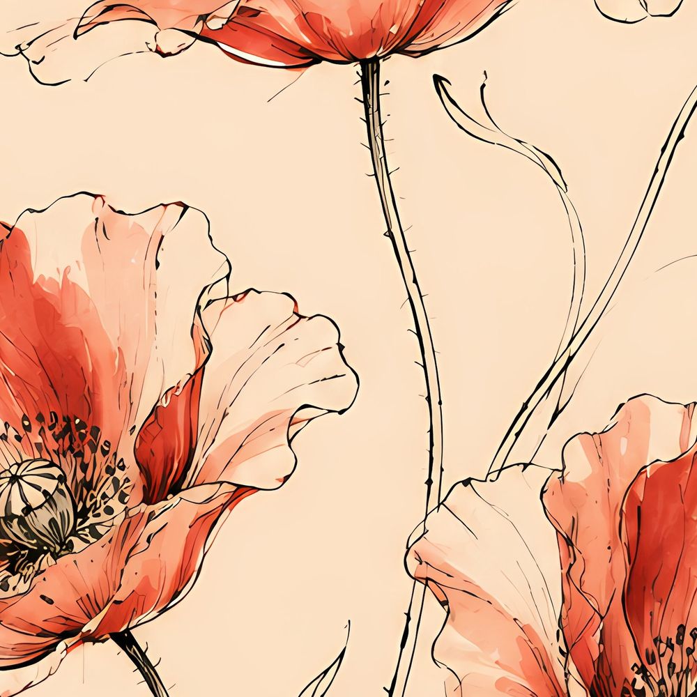Coral Ink Poppies — florals wall art print by Brunelvi — view 2