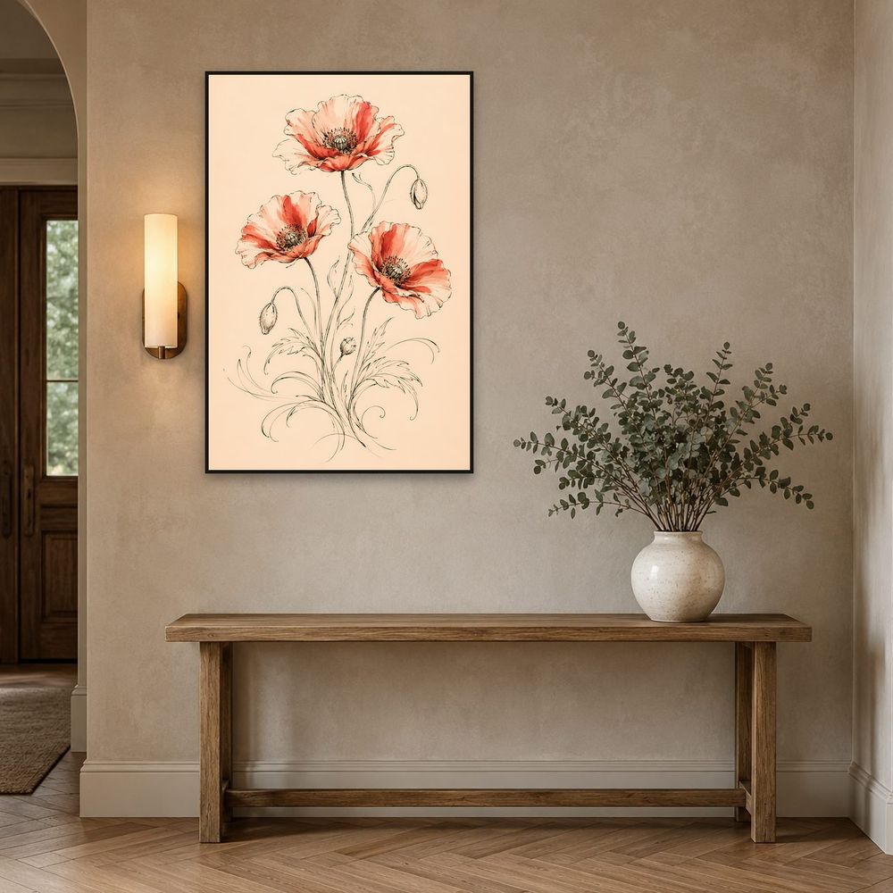 Coral Ink Poppies — florals wall art print by Brunelvi — view 3