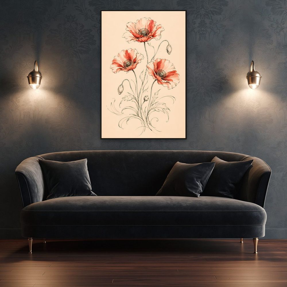 Coral Ink Poppies — florals wall art print by Brunelvi — view 4