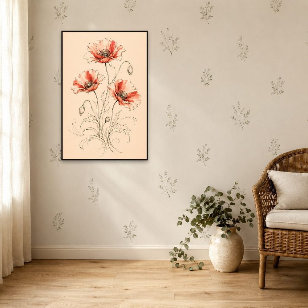 Coral Ink Poppies — florals wall art print by Brunelvi — view 5