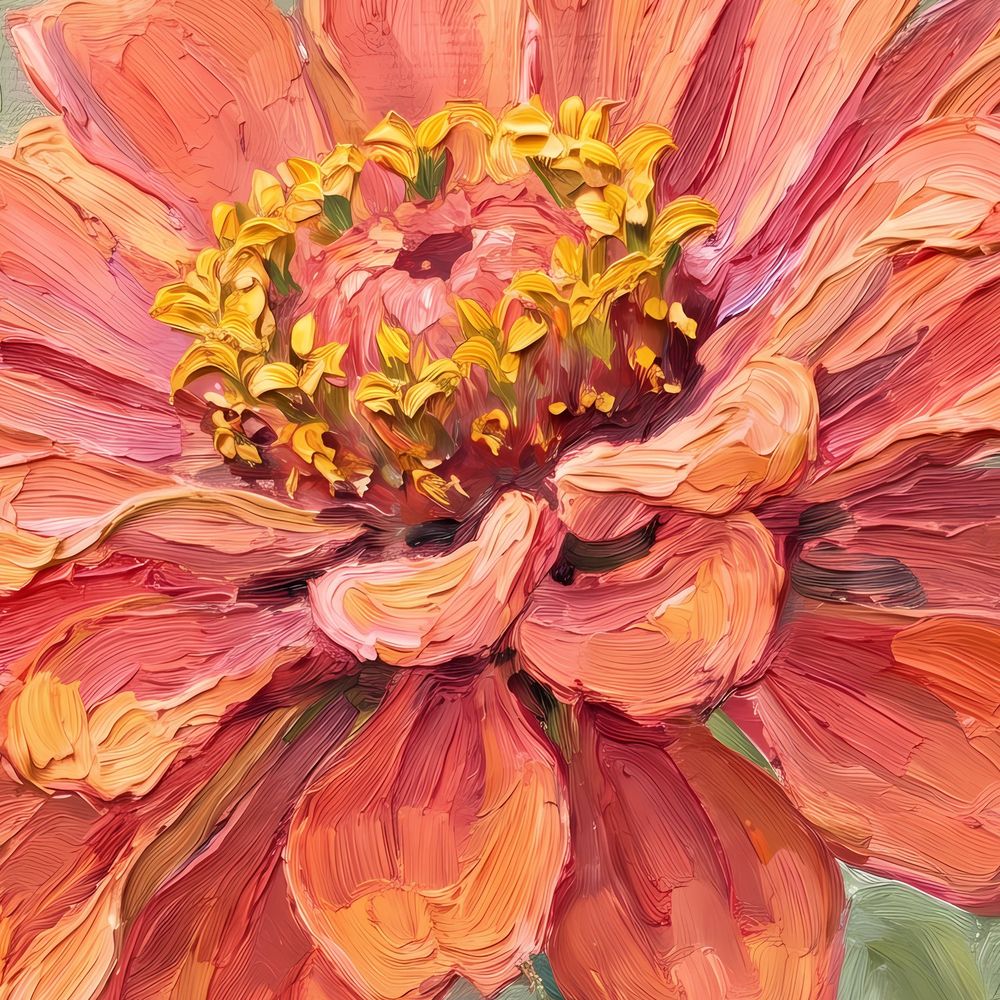 Coral Zinnia — florals wall art print by Brunelvi — view 2