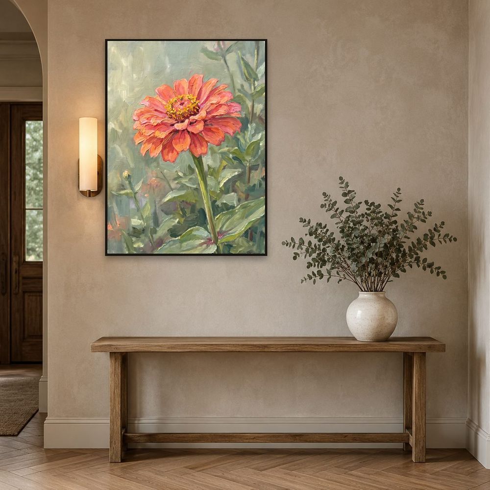 Coral Zinnia — florals wall art print by Brunelvi — view 3