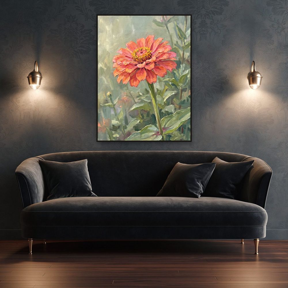 Coral Zinnia — florals wall art print by Brunelvi — view 4