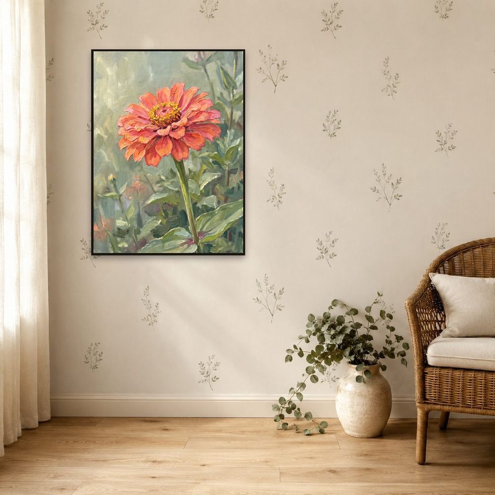Coral Zinnia — florals wall art print by Brunelvi — view 5
