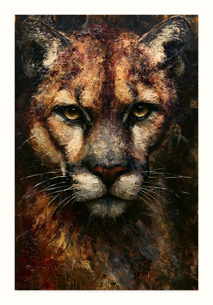 Cougar Mountain Lion impasto oil painting wall art by Brunelvi