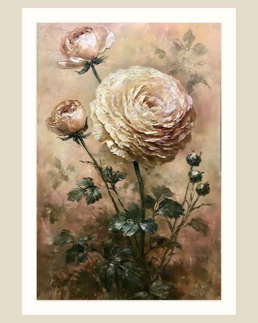 Cream Ranunculus — florals art print by Brunelvi