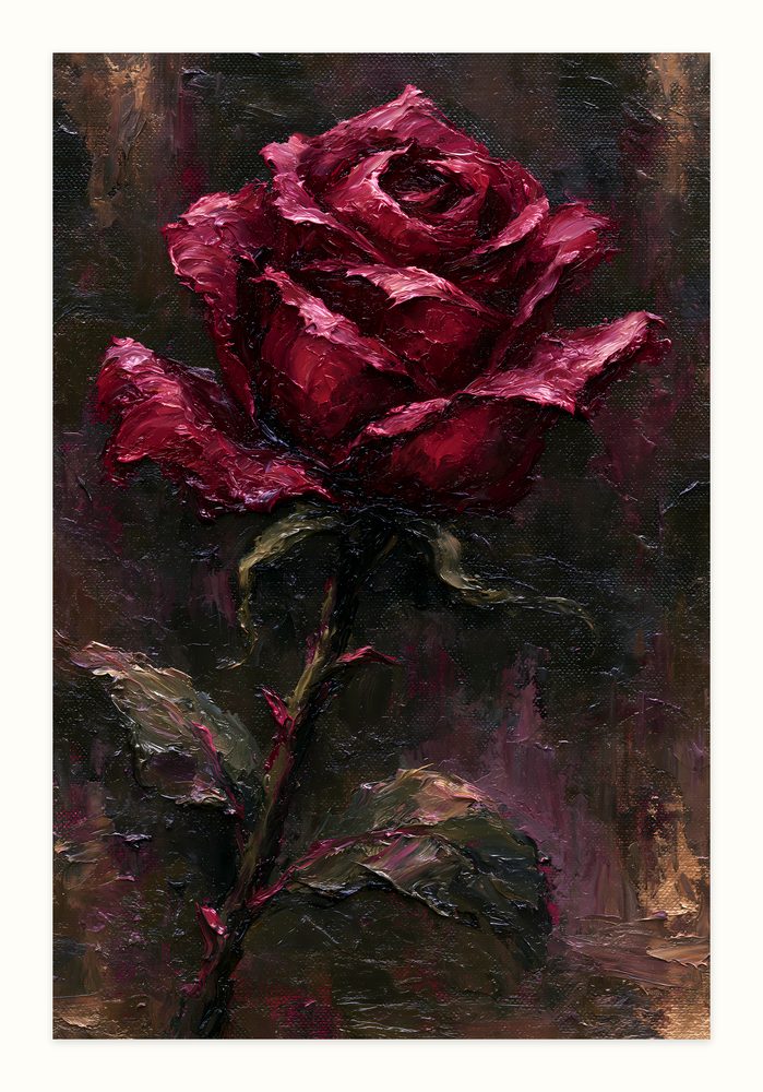 Crimson Rose impasto oil painting wall art by Brunelvi