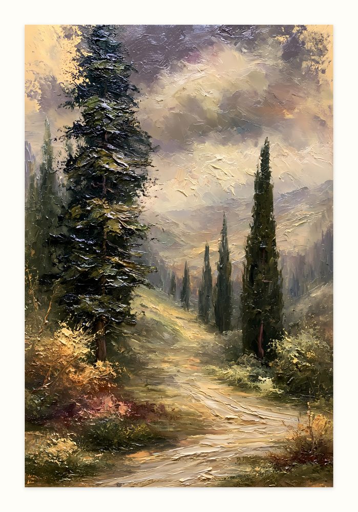 Cypress Path impasto oil painting wall art by Brunelvi
