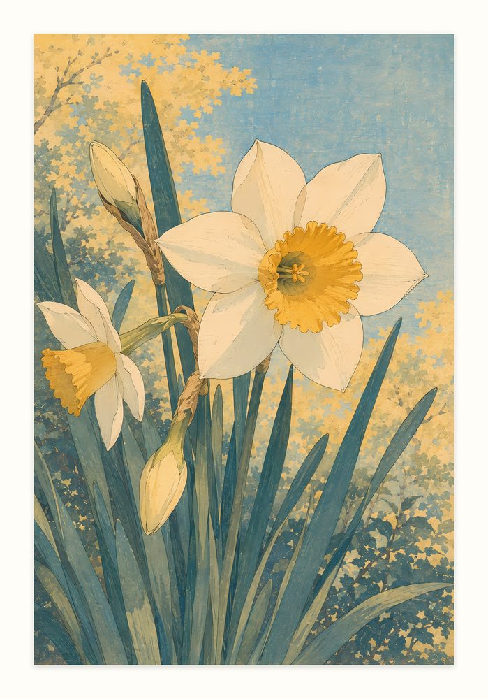 Daffodil Woodcut woodcut print wall art by Brunelvi