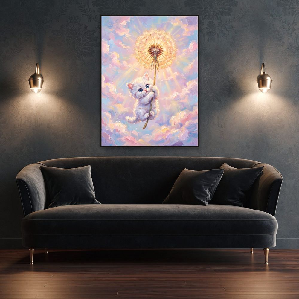 Dandelion Kitten Flight — kids & nursery wall art print by Brunelvi — view 4