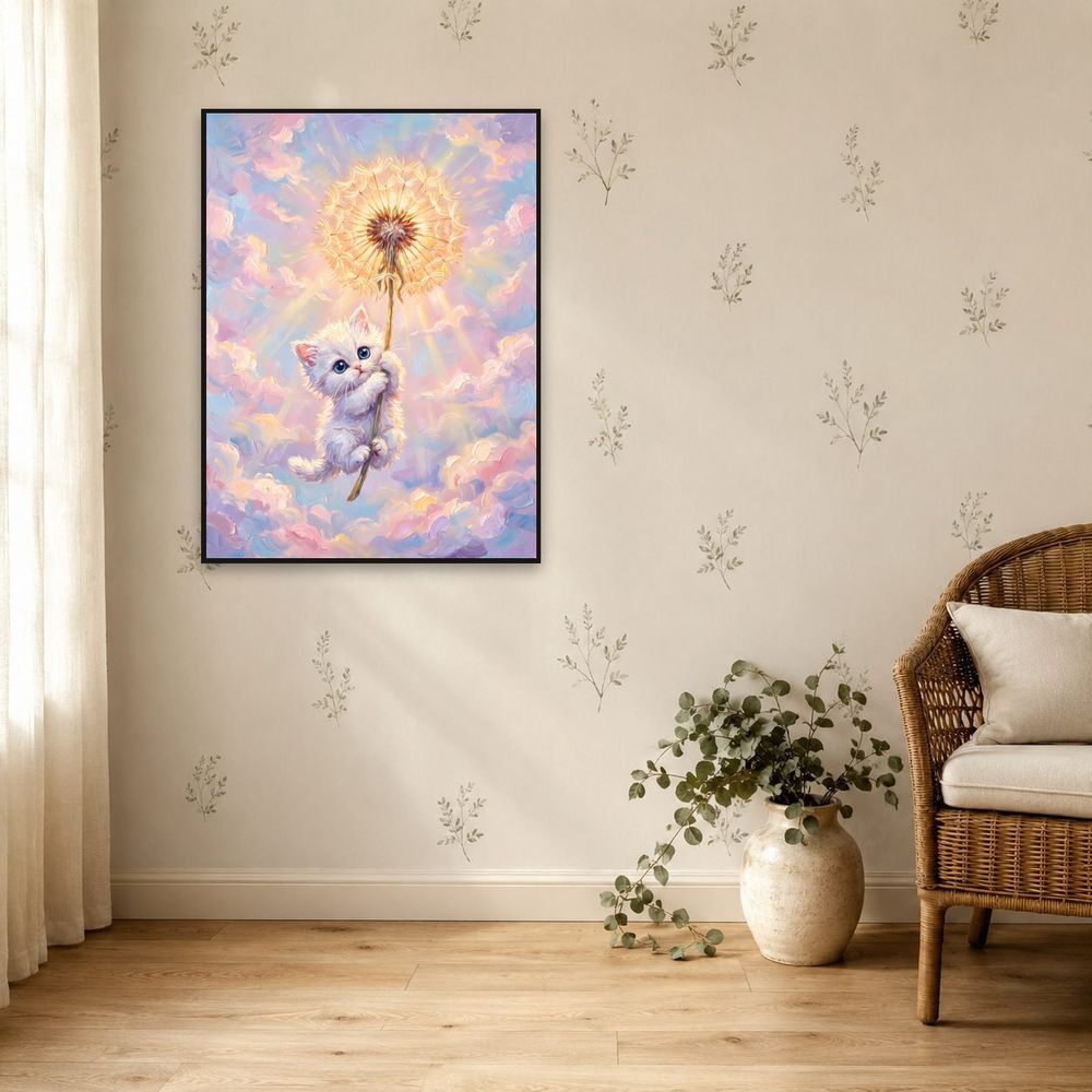 Dandelion Kitten Flight — kids & nursery wall art print by Brunelvi — view 5