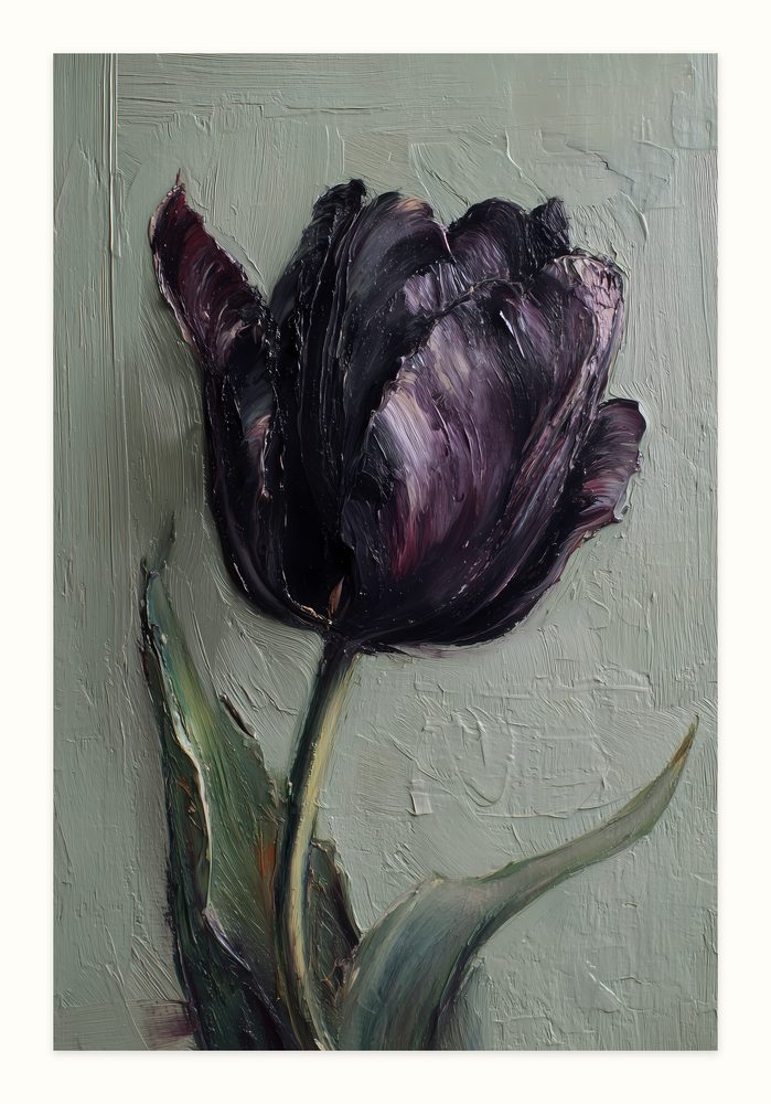 Dark Violet Tulip impasto oil painting wall art by Brunelvi