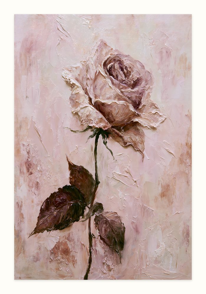 Dusty Rose impasto oil painting wall art by Brunelvi