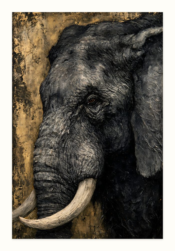 Elephant impasto oil painting wall art by Brunelvi