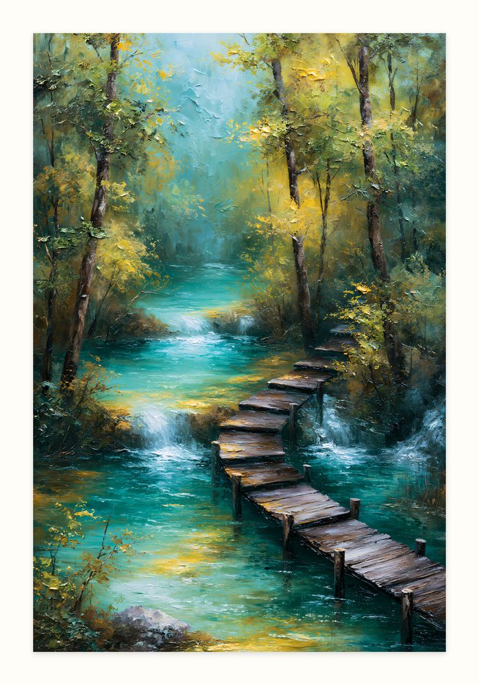 Emerald Stream impasto oil painting wall art by Brunelvi