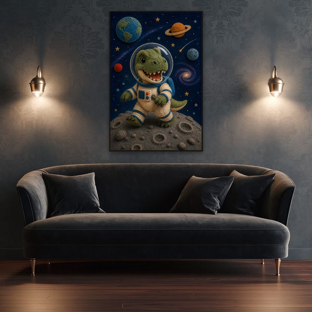 Felt Astronaut T Rex — kids & nursery art print by Brunelvi — view 4