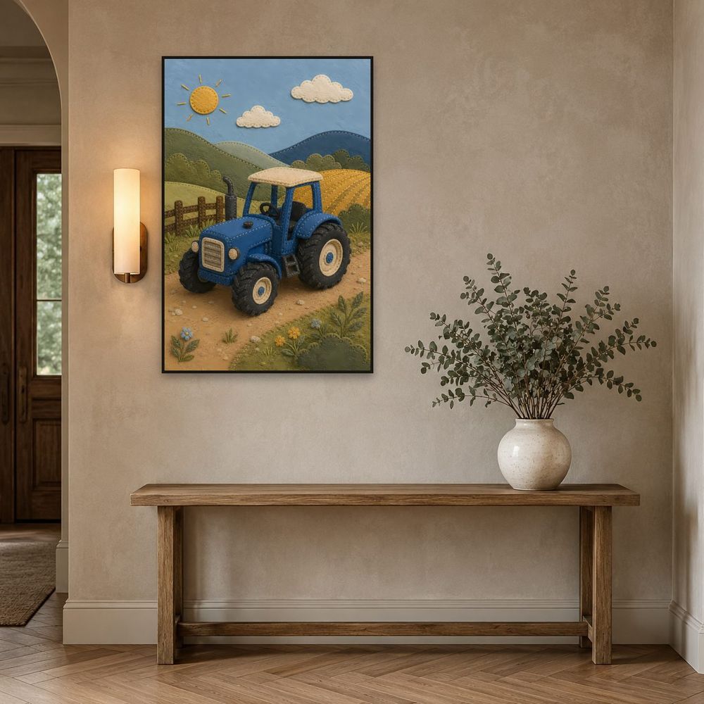 Felt Blue Tractor — kids & nursery art print by Brunelvi — view 3