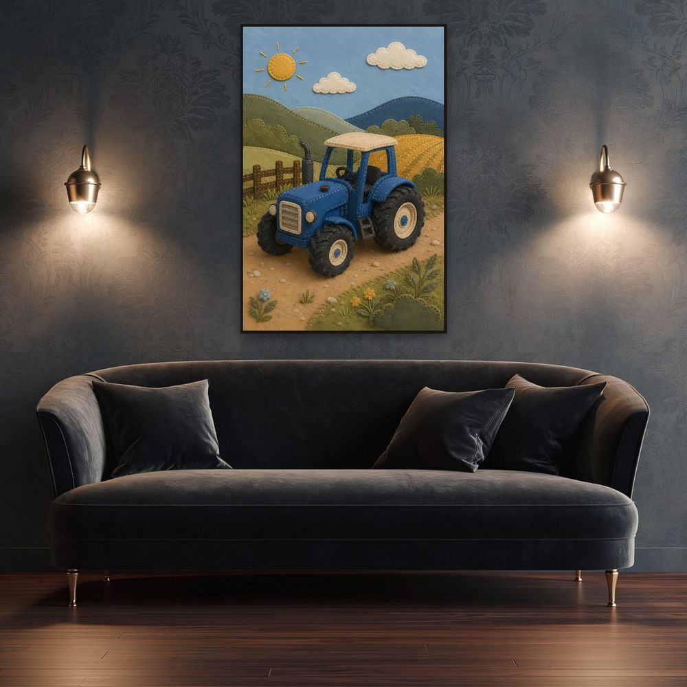 Felt Blue Tractor — kids & nursery art print by Brunelvi — view 4