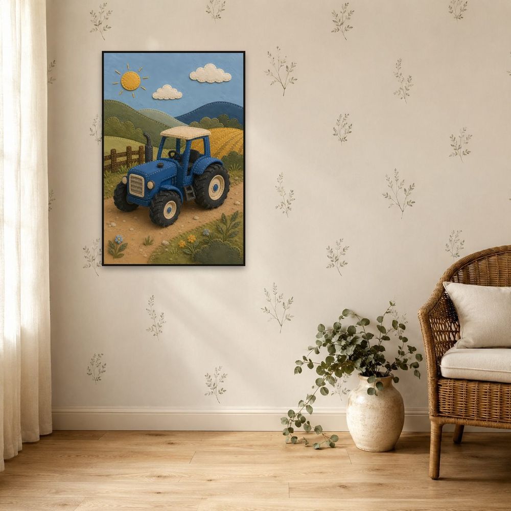 Felt Blue Tractor — kids & nursery art print by Brunelvi — view 5