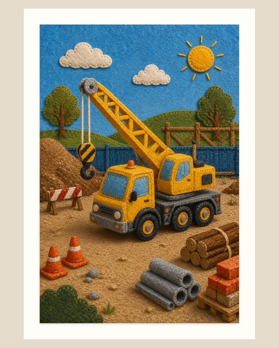 Felt Crane Truck — kids & nursery art print by Brunelvi