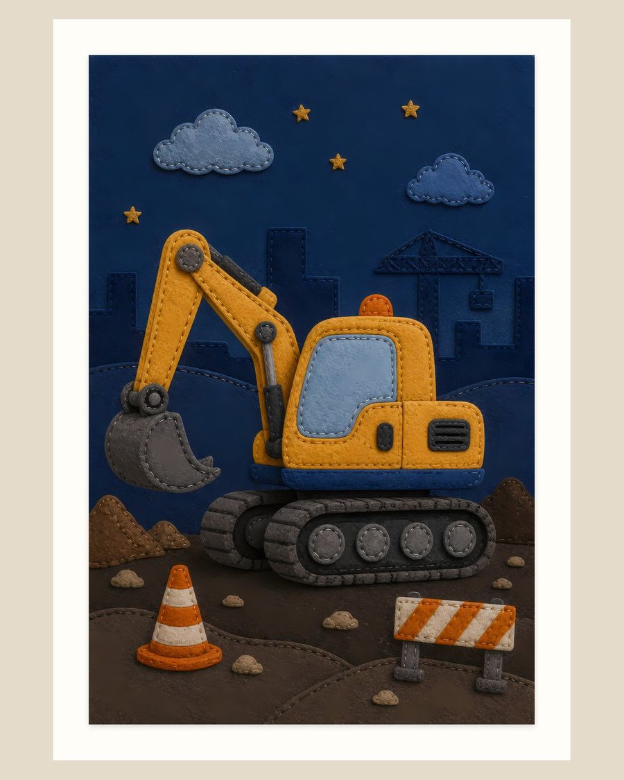 Felt Excavator — kids & nursery art print by Brunelvi