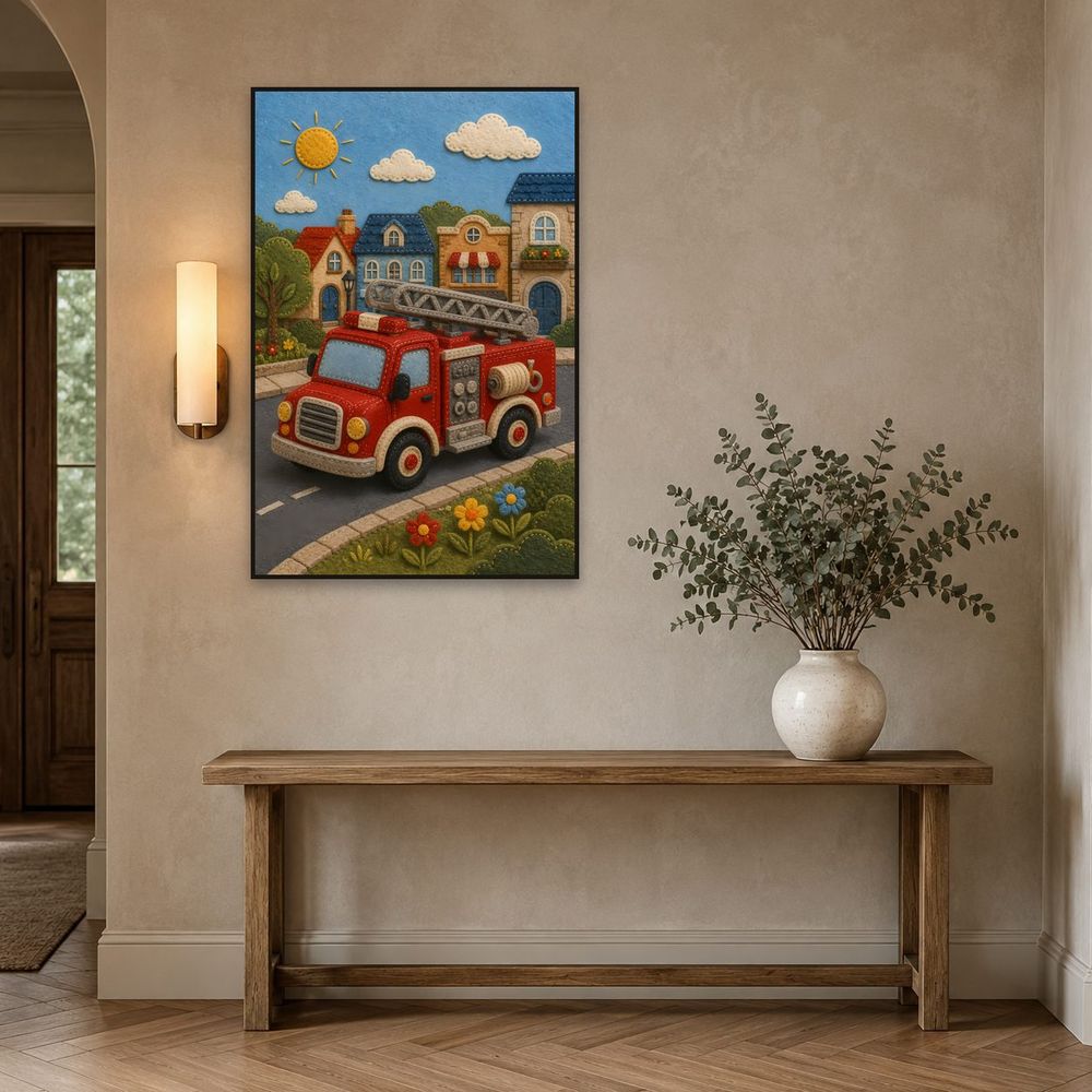 Felt Fire Truck — kids & nursery art print by Brunelvi — view 3