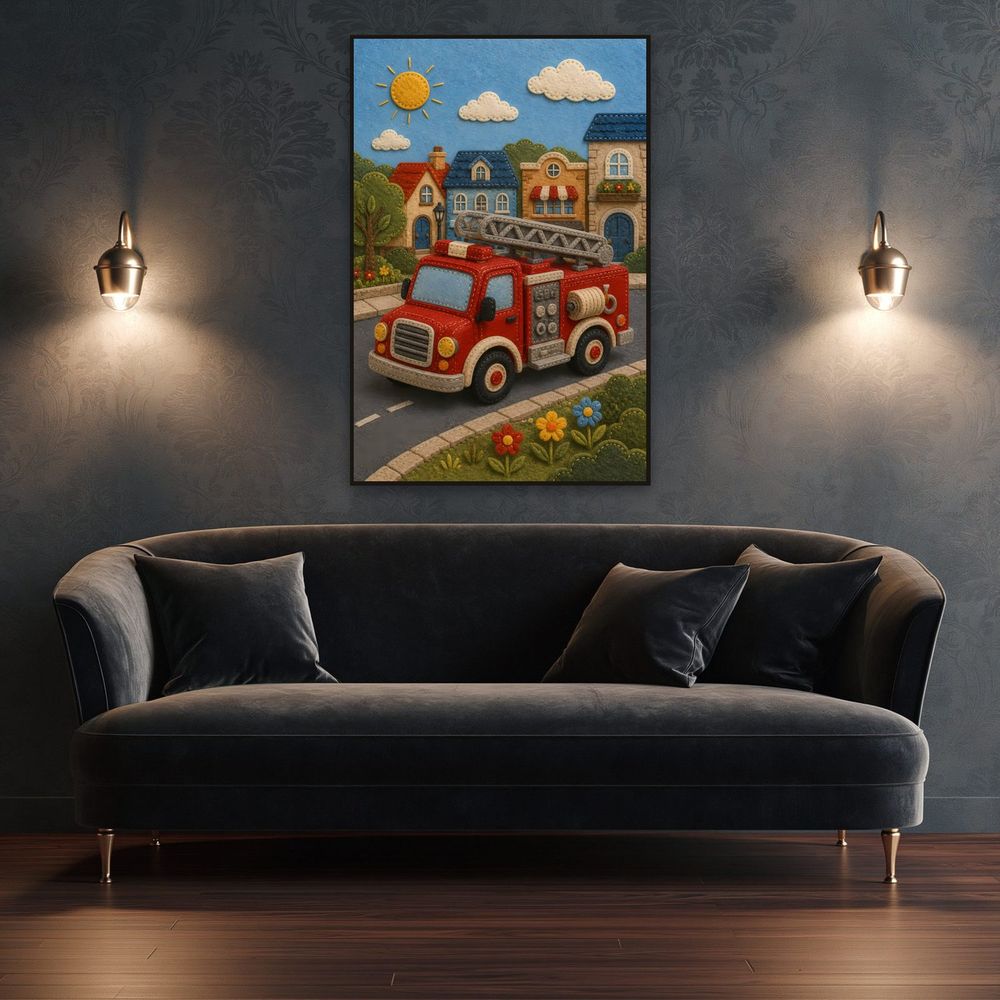 Felt Fire Truck — kids & nursery art print by Brunelvi — view 4