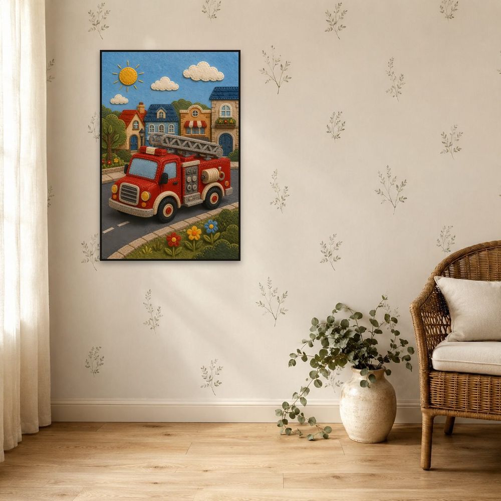 Felt Fire Truck — kids & nursery art print by Brunelvi — view 5
