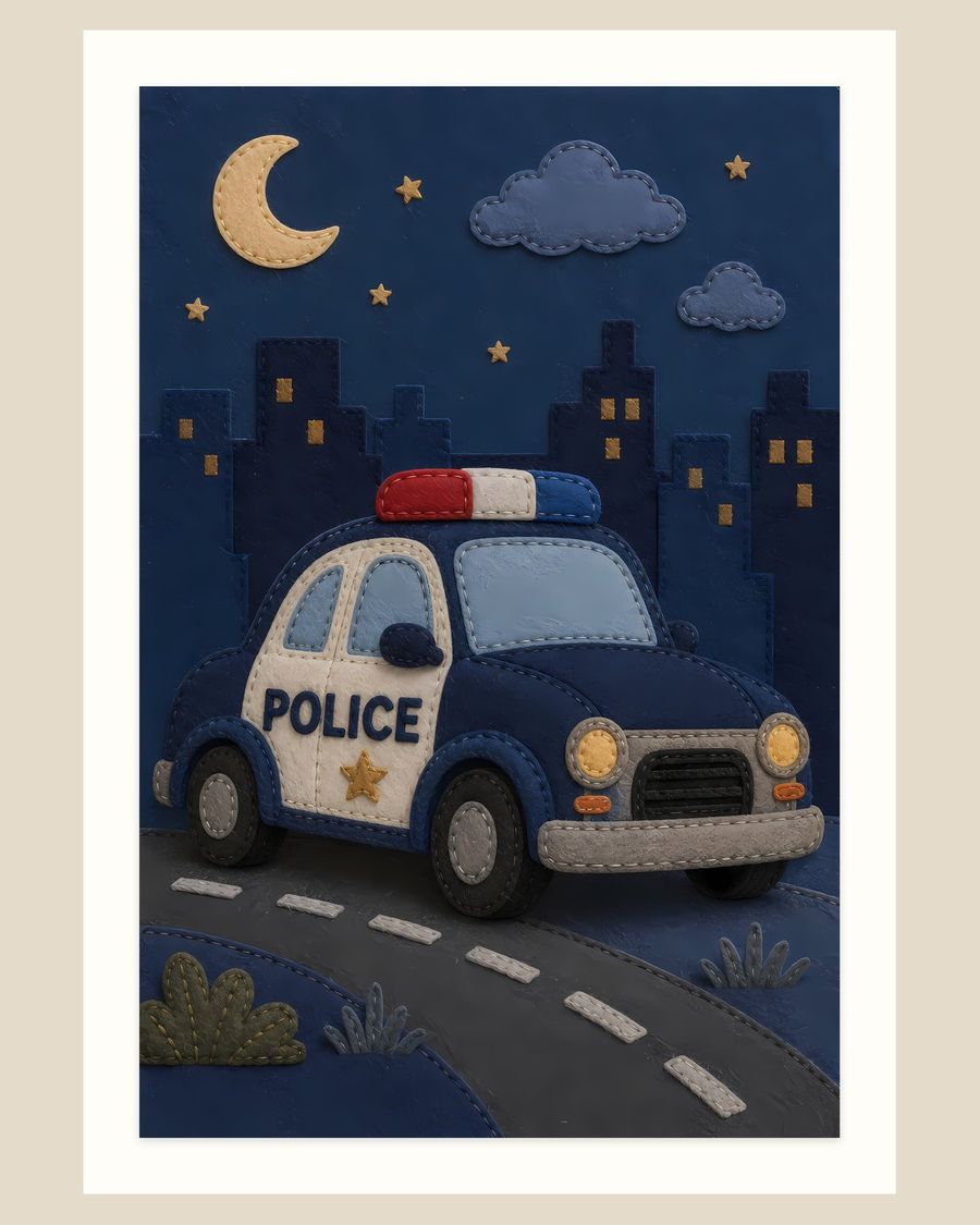 Felt Police Car — kids & nursery art print by Brunelvi