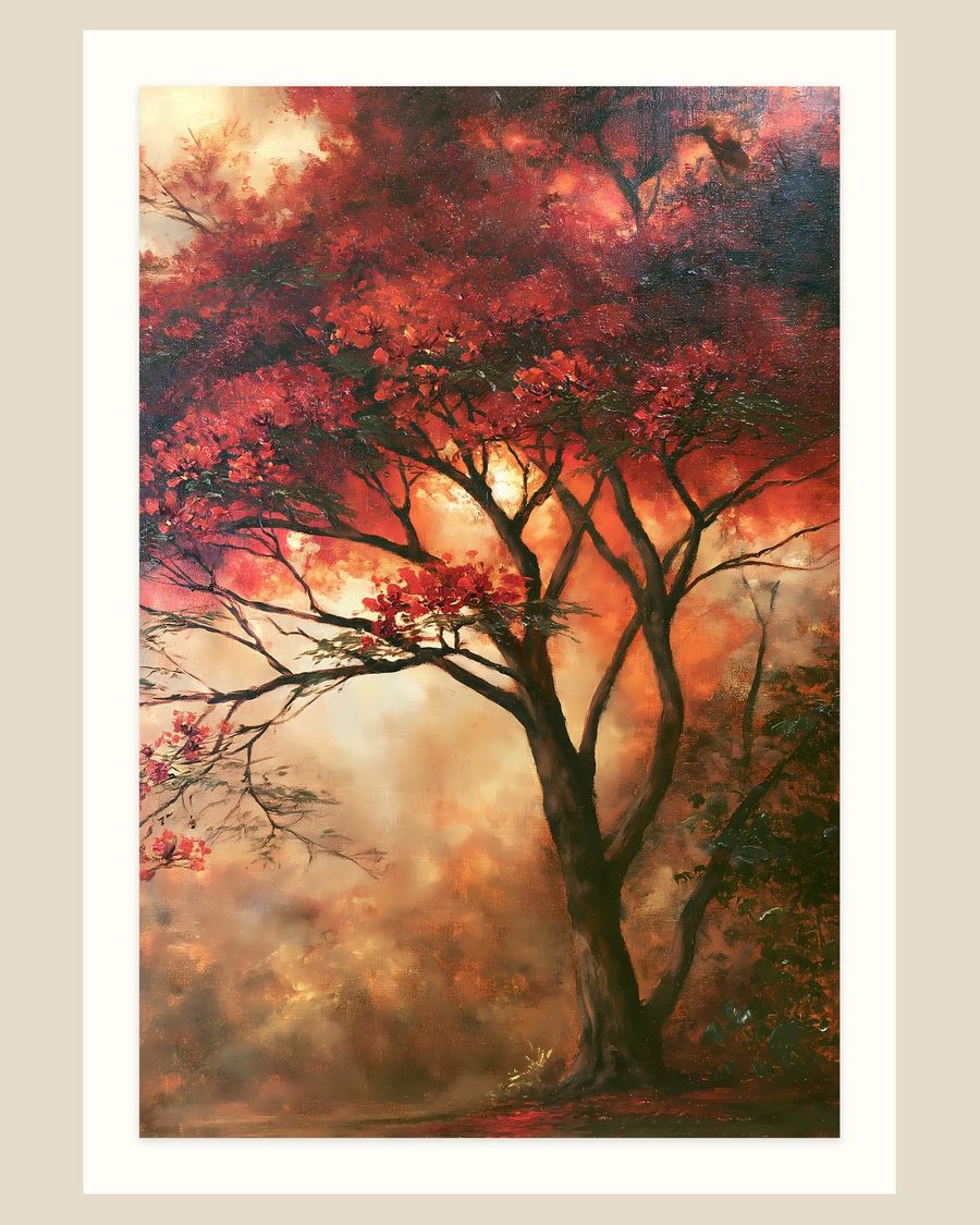 Flame Tree Glow — landscapes art print by Brunelvi