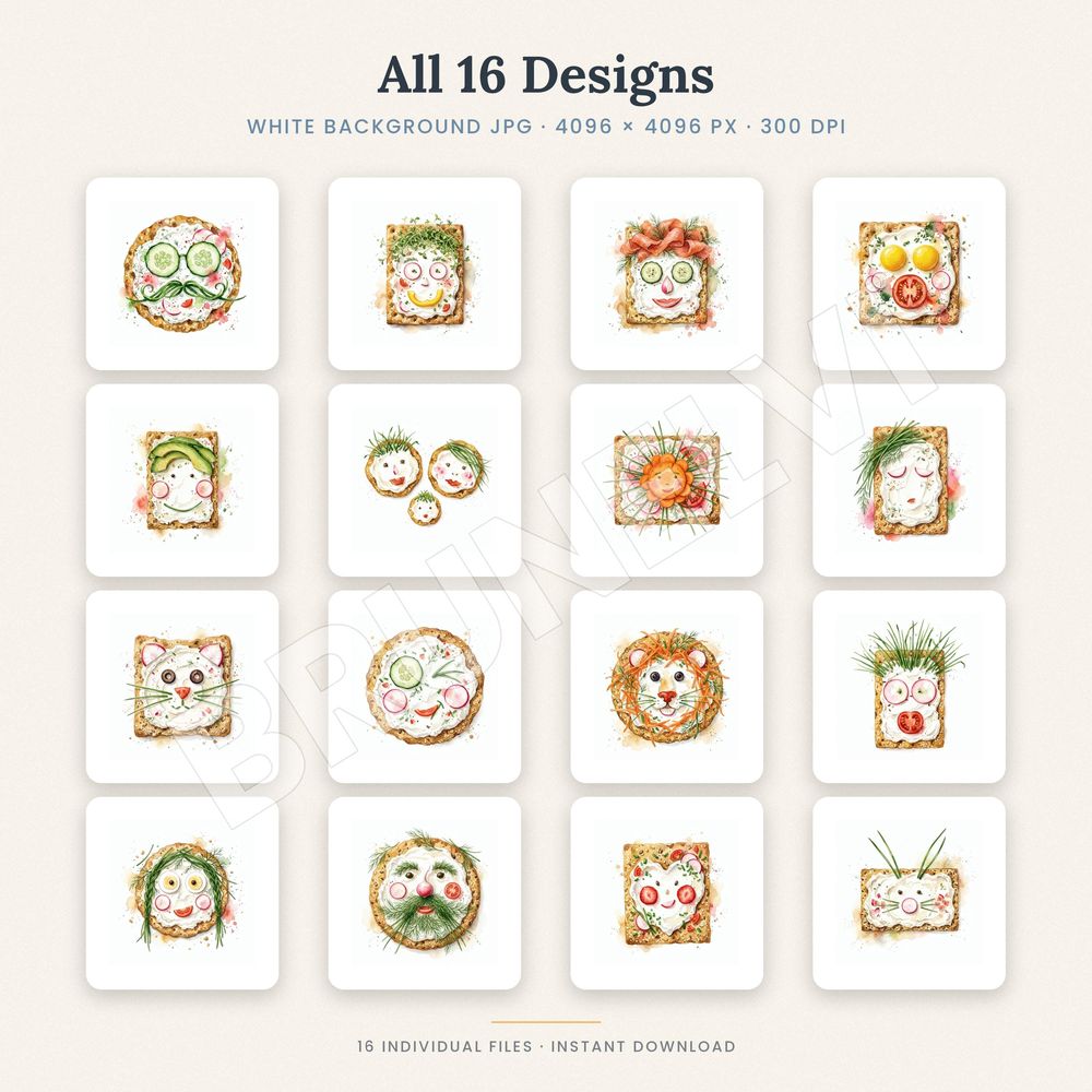 Funny Food Faces Clipart Set — jpg bundles (white bg) clipart by Brunelvi — view 2
