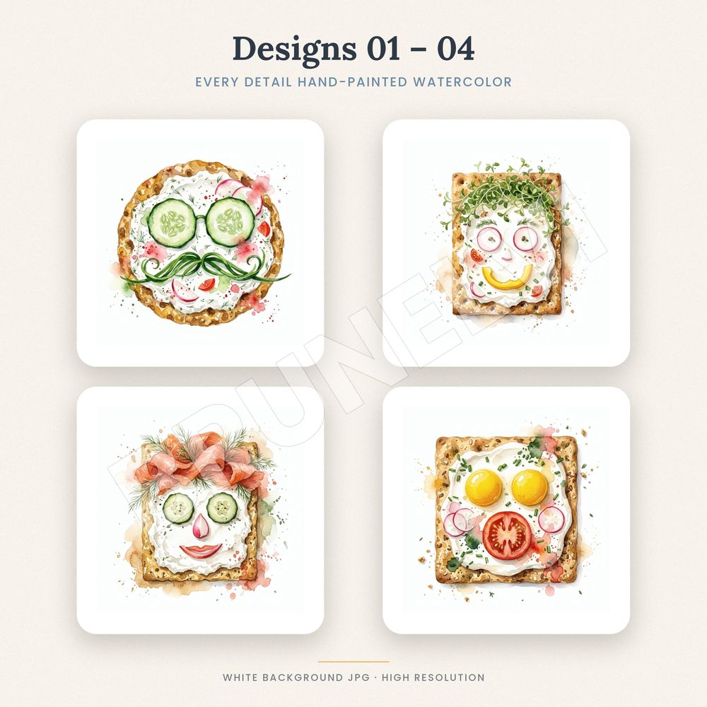 Funny Food Faces Clipart Set — jpg bundles (white bg) clipart by Brunelvi — view 3