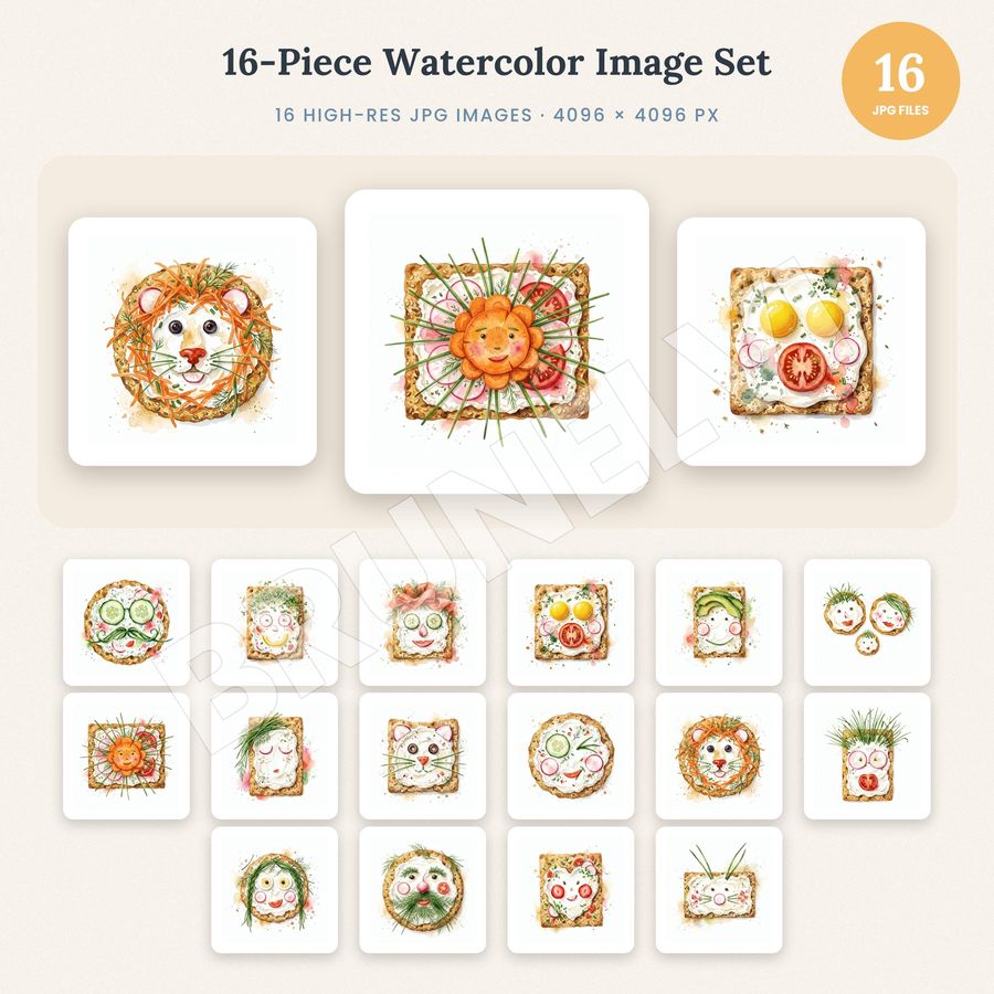 Funny Food Faces Clipart Set — jpg bundles (white bg) clipart by Brunelvi