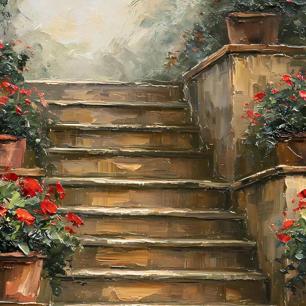 Geranium Garden Stairs — florals wall art print by Brunelvi — view 2