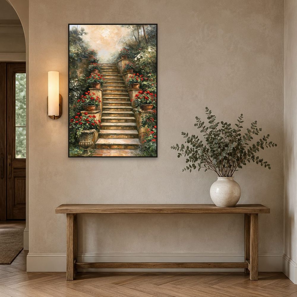 Geranium Garden Stairs — florals wall art print by Brunelvi — view 3