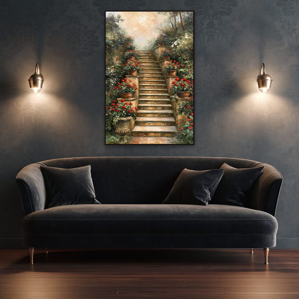 Geranium Garden Stairs — florals wall art print by Brunelvi — view 4
