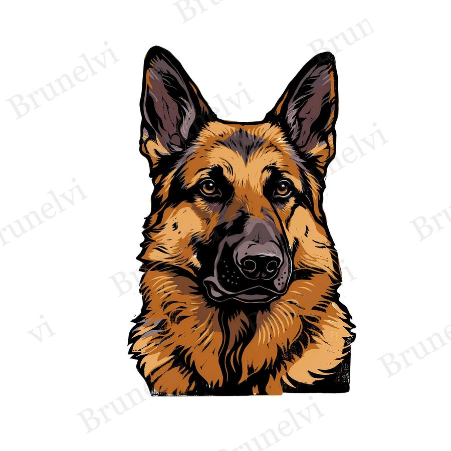 German Shepherd Linocut Clipart — animal clipart clipart by Brunelvi
