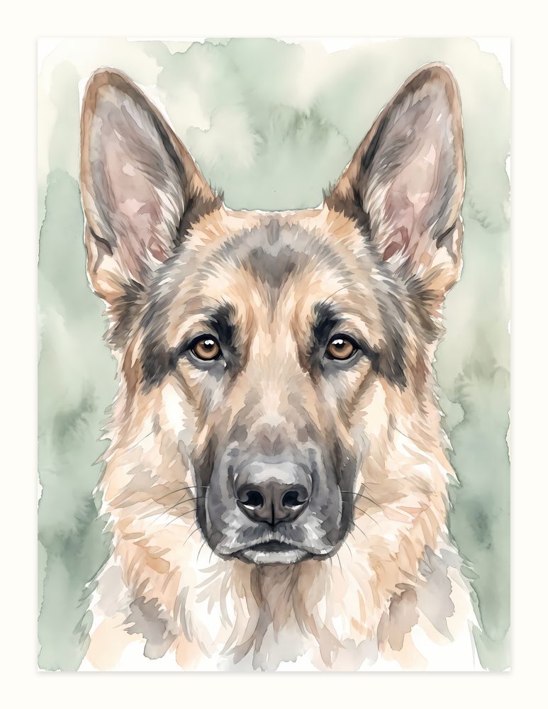 German Shepherd watercolor painting wall art by Brunelvi