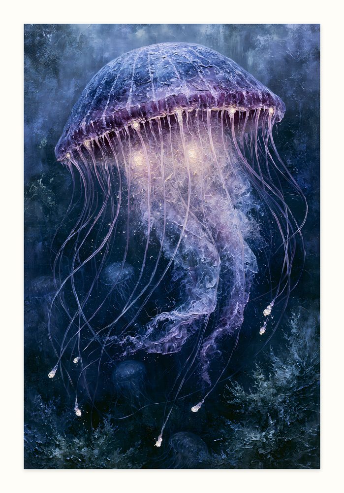 Glowing Jellyfish impasto oil painting wall art by Brunelvi