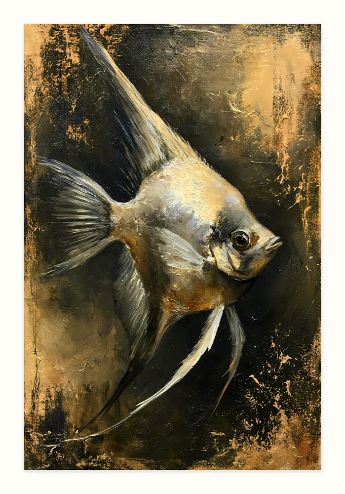 Golden Angelfish impasto oil painting wall art by Brunelvi