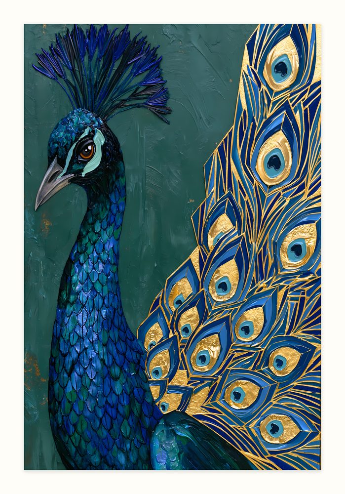 Golden Peacock impasto oil painting wall art by Brunelvi